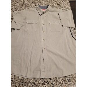Wrangler Mens Button Down Shirt L Beige Short Sleeve Work Utility Pockets